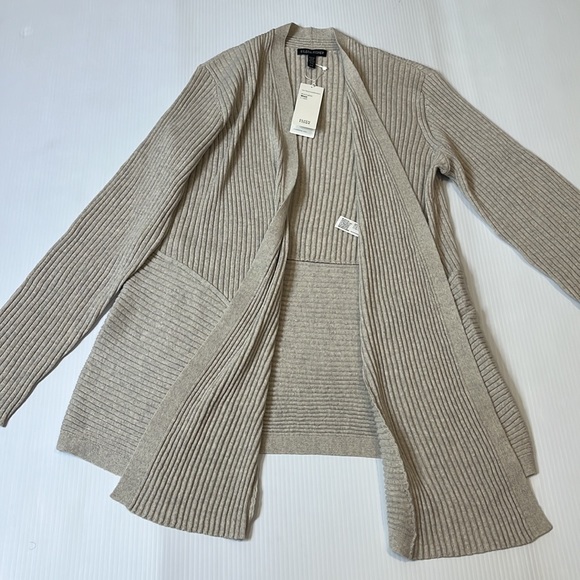 Eileen Fisher Washable Wool Rib Crepe Sea Salt Long Cardigan NWT - Picture 4 of 7